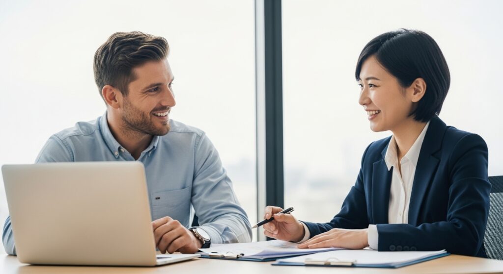 特定技能外国人が書類を確認している写真