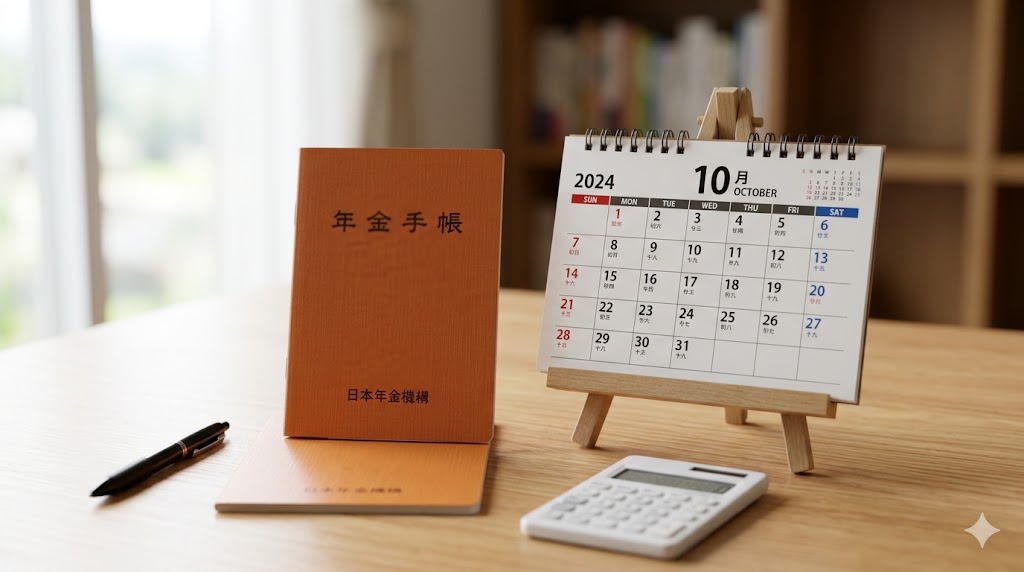 カレンダーと年金手帳（または納付書）のイメージ写真・イラスト