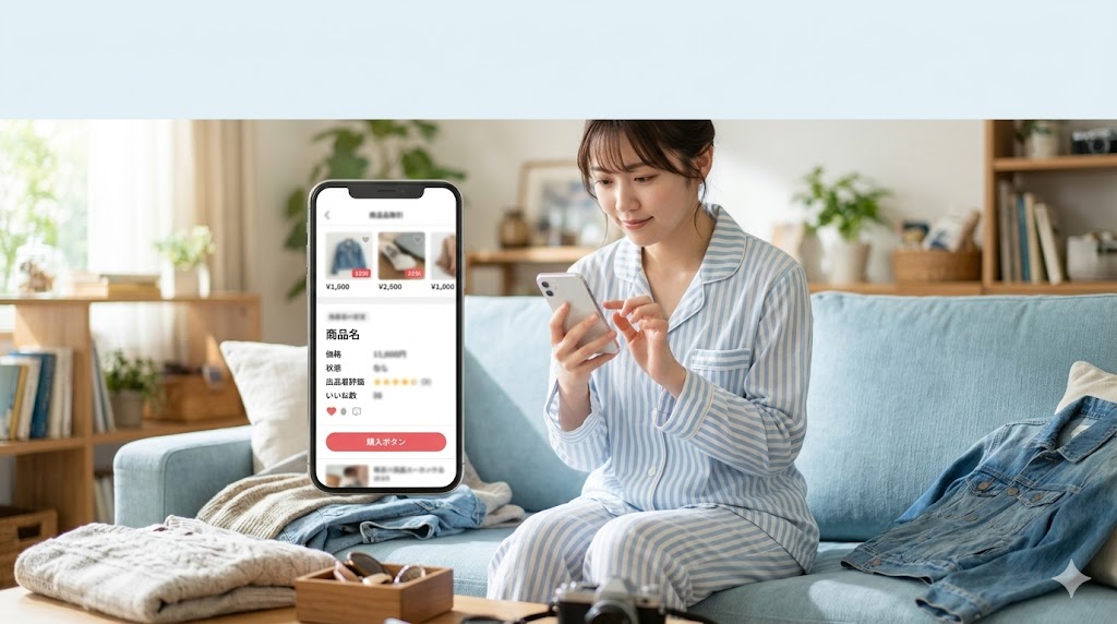 スマホでフリマアプリを操作している画像