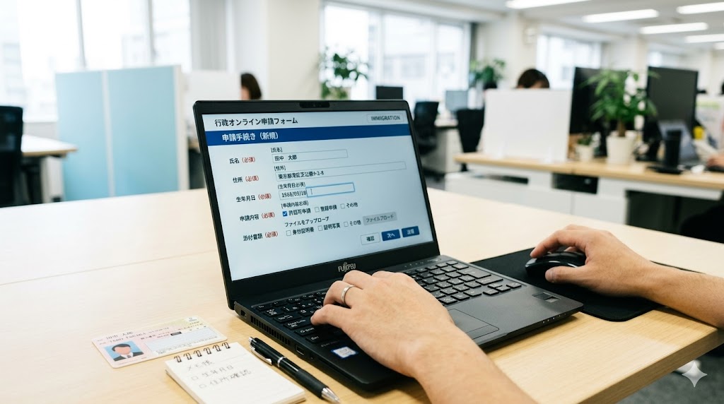 パソコンで申請フォームを入力するイメージ