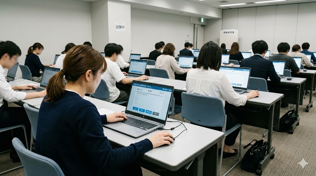 コンピューターで試験を受けている様子