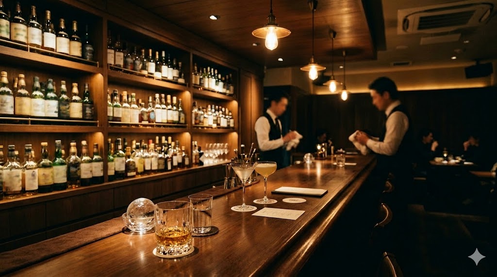 夜のバーカウンターのイメージ写真