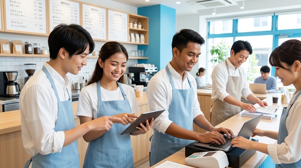 フィリピン人スタッフが活躍している職場の写真