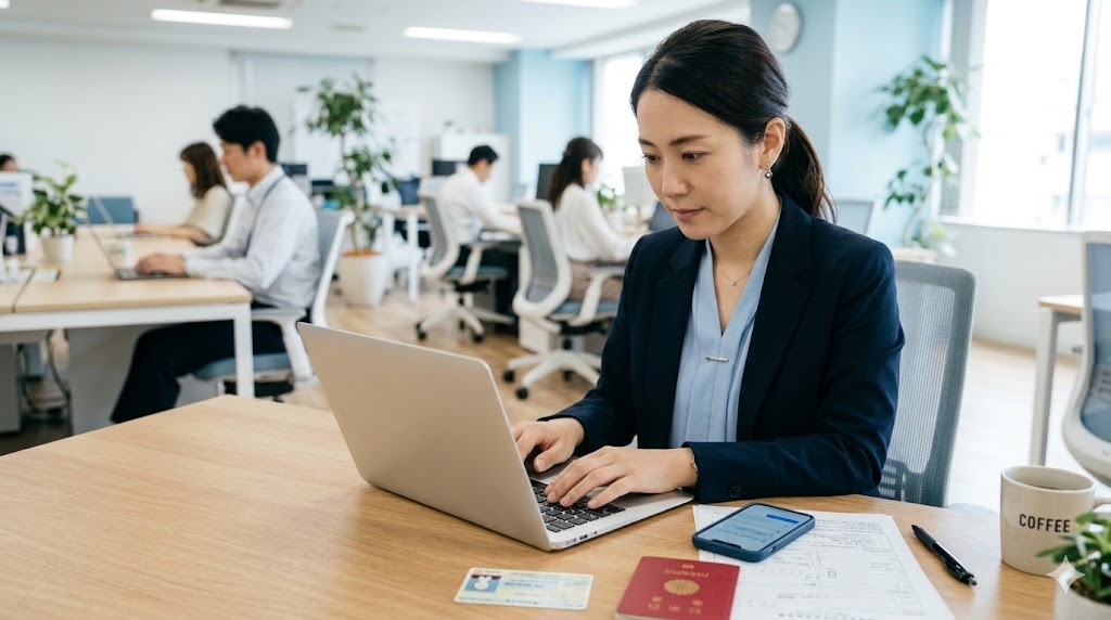 パソコンやスマートフォンで申請手続きを行っているイメージ写真