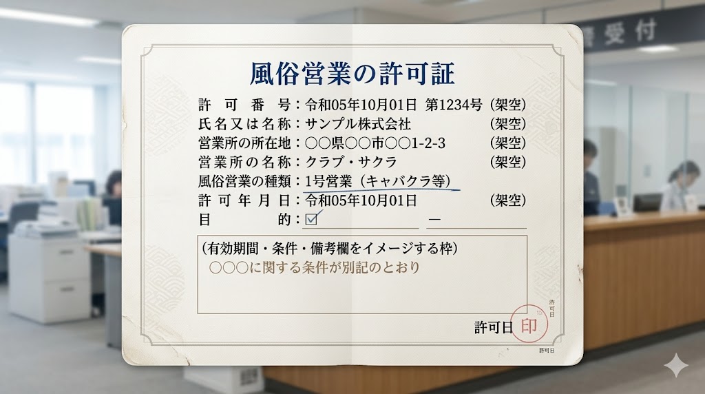 風俗営業等の種類を示す許可証