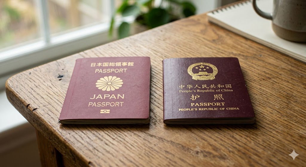 日本と中国のパスポート