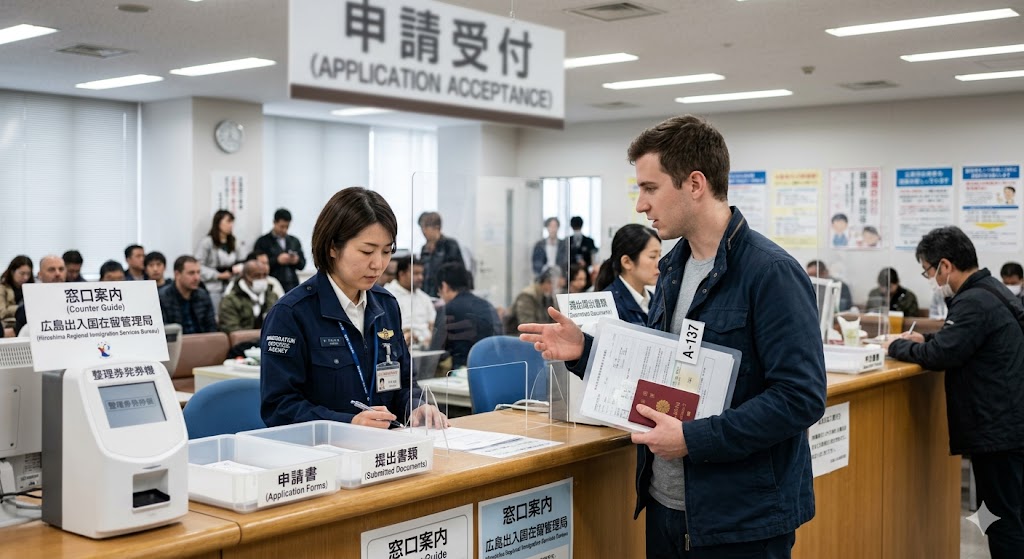 入管庁で申請をする外国人のイメージ