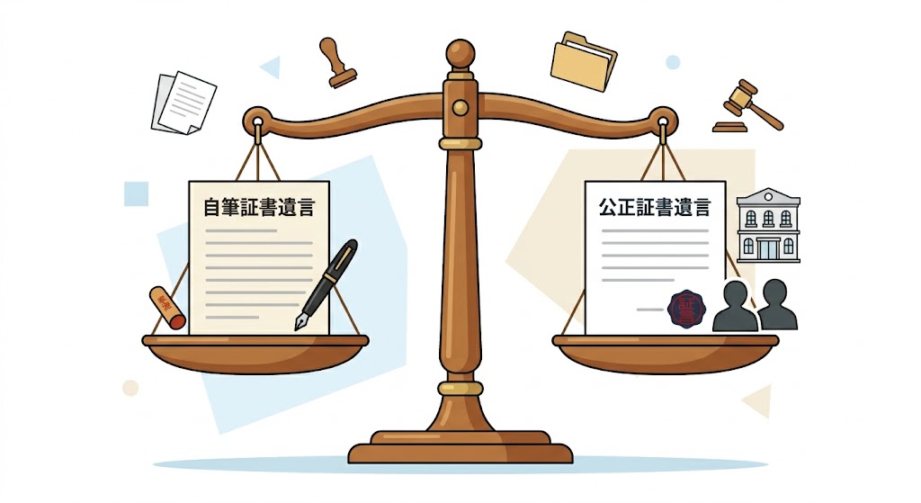自筆と公正証書の天秤画像のイメージ