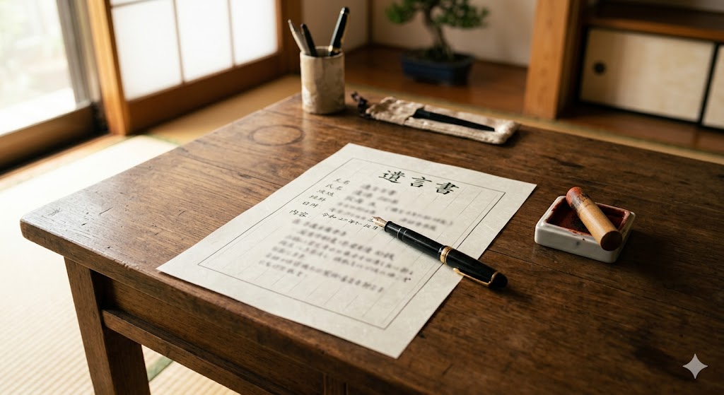 遺言書と万年筆のイメージ画像