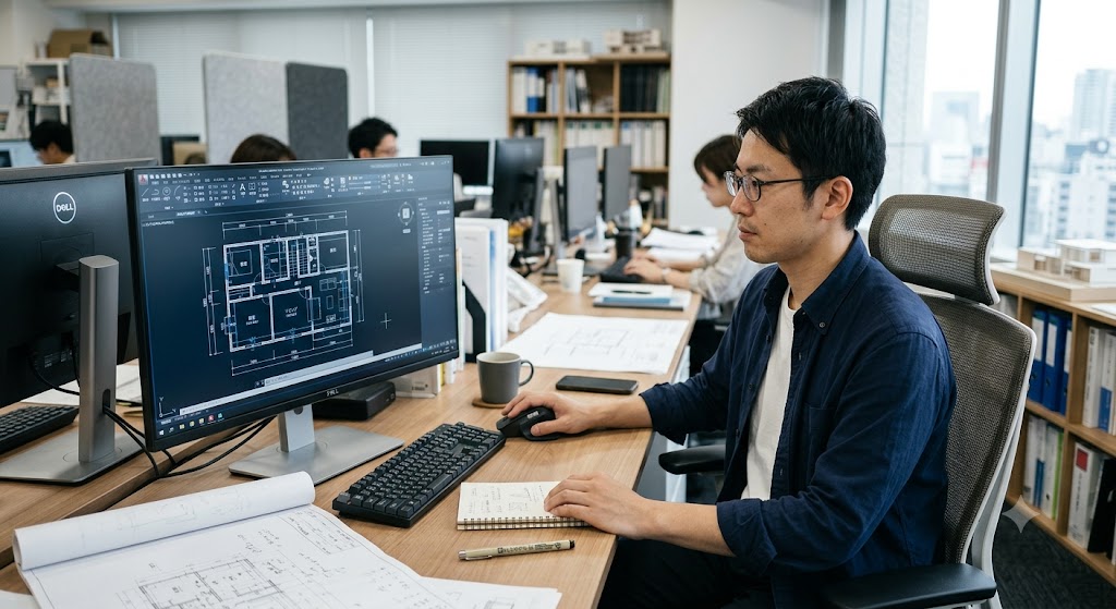 図面をCADで作る人のイメージ写真