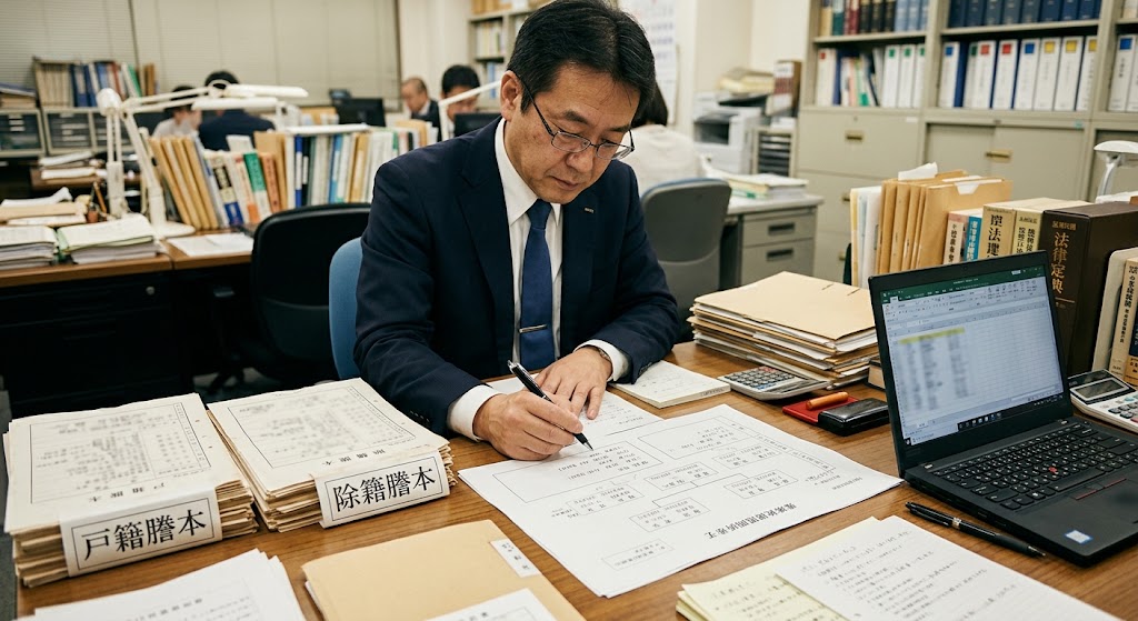 戸籍を収集する行政書士のイメージ
