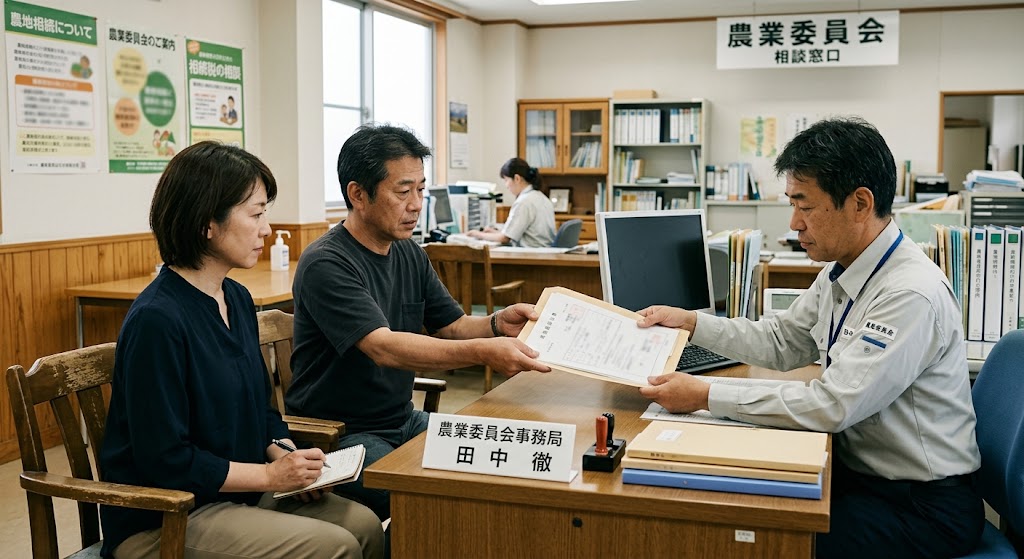 農地委員会に申請する様子